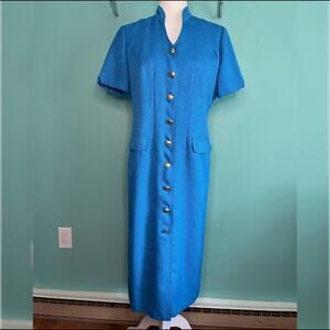 Vintage 70s blue button up dress in 8